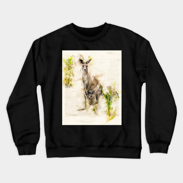 Australian Kangaroo and Baby Joey Crewneck Sweatshirt by Custom Autos